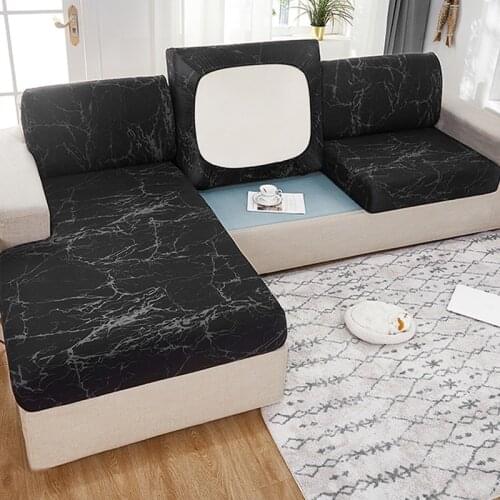 Home Sofa Seat Cushion Cover for Living Room Covers for Couches Chaise Longue Stretch Fabric Black Marble Pattern