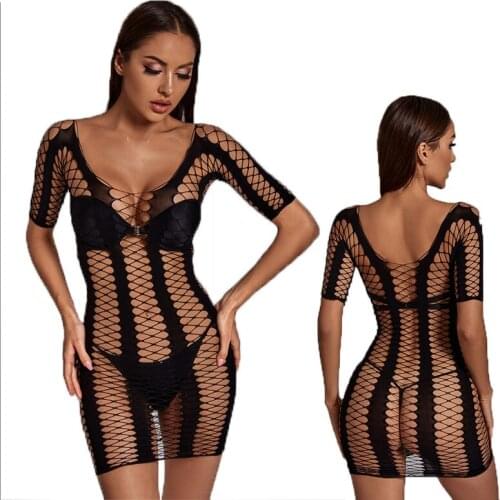 2021 New Mesh Elastic Dress Erotic Lingerie Fishnet Underwear Elasticity Soft Sexy Lingerie Hot Women Sex Costumes Tights Outfit