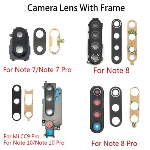 New For Xiaomi Mi Note 10 CC9 Pro Back Rear Camera Glass Lens Frame Cover For Redmi Note 7 8 Pro With Adhensive