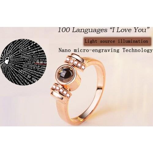New Design 100 Languages "I Love You" Memory of Love Rose Gold Rings Engagement Wedding Ring Creative Women Jewelry Gift