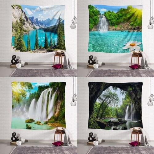 New Fashion Scenic Waterfall Tapestry Wall Hanging Family Bedroom Decoration Polyester Fabric Bohemian Plant Art Printing