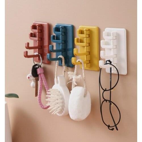 Solid Color Rotating Adhesive Hook Creative Nordic Hole-Free Hook Bathroom Kitchen Hanger