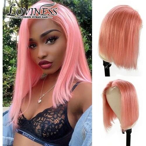 Fashion 180% T Part Short Bob Cheap Lace Front Human Hair Wig Closure Blonde Purple Pink Color Remy Pre Plucked Hair For Women