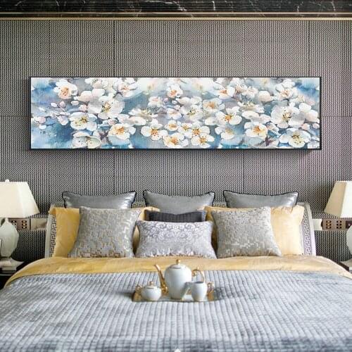 Chinese Style Pale Blue Flowers Decoration Canvas Print Painting Poster Art Wall Picture for Living Room Home Decor