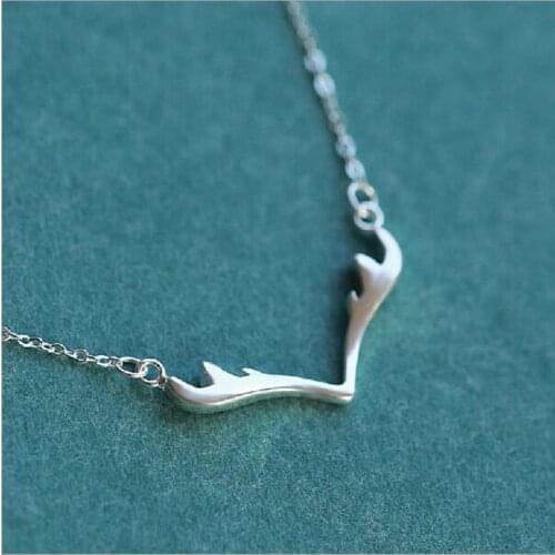 Popular Deer Antlers Necklaces & Pendants For Women Christmas Vintage Necklaces 925 Sterling Silver Jewelry Collier N050