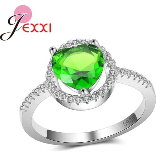 Lovely Real 925 Sterling Silver Romantic Promise Rings Prong Setting Heart Sparkling Crystals Anillos Jewelry For Women