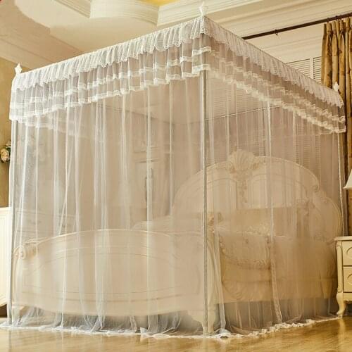 Princess style mosquito net bed netting with four corners stainless steel frames tube summer bed curtain lace decoration queen