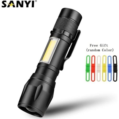 Sanyi 2-in-1 Floodlight Flashlight COB LED Mini Torch AA Adjust Zoom Focus Lamp Waterproof Working Inspection Lighting Penlight