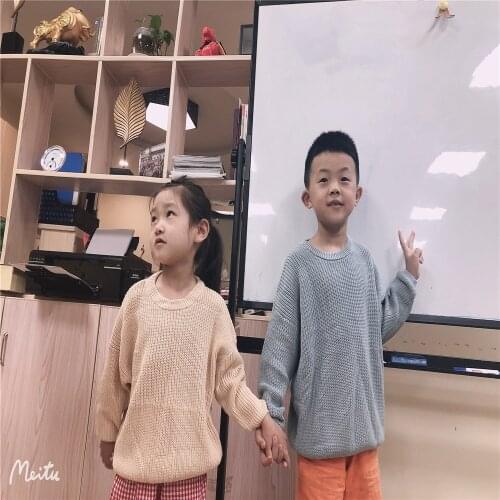 Daily Leisure Pure Cotton Baby Sweater Solid Color Large Version Long Sleeve Simple Style Sweater For Girls And Boys