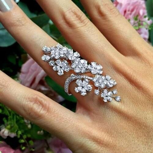Unique Cocktail Floral Ring Bridal Wedding Party Wemen Rhinestone Rings Gift