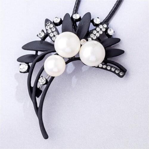 Vintage Plant Jewelry Long Necklace for Women Leaf Pendants Black Rope Chain Jewellery Beads Crystal Suspension Choker Hotsale