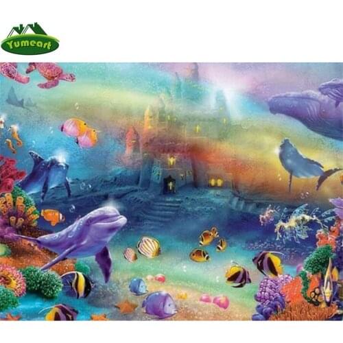 Yumeart 5D DIY Diamond Painting Full Square Cross stitch Dolphine Undersea Creatures D Diamond Embroidery Mosaic Christmas Gifts