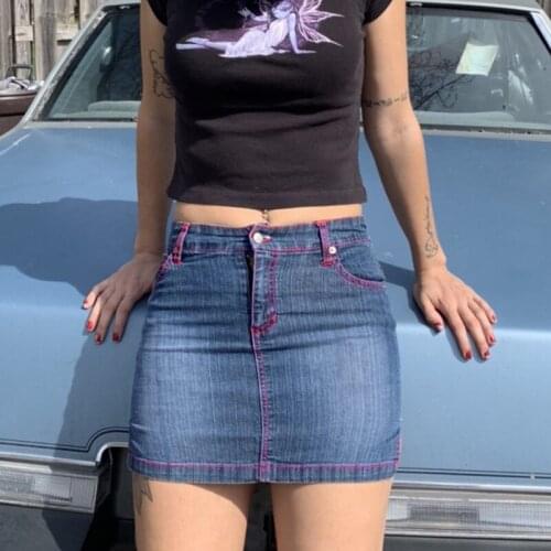 Butterfly Embroidery Denim Skirt Sexy Fashion Casual Pocket Skirts Summer High Waist Button 2021 Split Streetwear Women Skirt