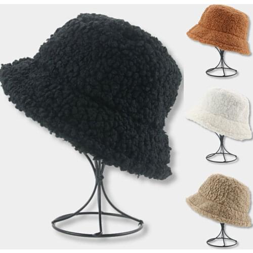 Bucket Hat Fur Plush Outdoor Keep Warm Winter Women Hat Black White Soft Fishing Casual Winter Bucket Hats Gorras Gorro Pescador