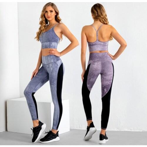 New Tie Dye Print Sexy Bra Womens Fitness Suit Two Piece Yoga Suit Fitness Shorts for Summer and Autumn V063