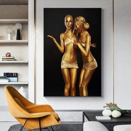 Golden Sexy Nude Women Figure Canvas Painting on The Wall Posters Prints Wall Art Pictures for Cuadros Living Room Decoration