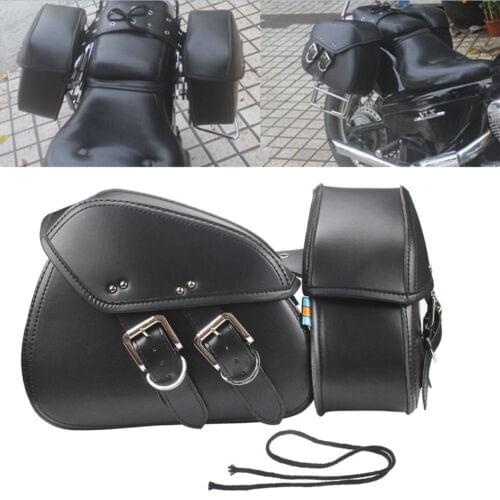 1Pair Motorcycle PU Leather Saddlebag For Honda Yamaha V-Star XVS 650 1100 Kawasaki VN 1500 1600 1700 Suzuki Boulevard Intruder