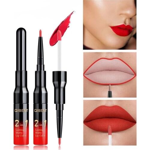 2 in 1 Double Head Liquid Matte Lipstick Lip Gloss & Lip Liner Waterproof Nude Lipstick Set Lipgloss Mate Lip stick Pen Makeup