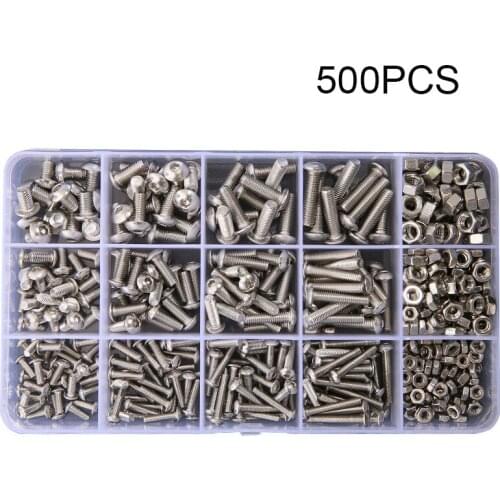 500pcs M3 M4 M5 Hex Button Socket Head Cap Screw Nut Hexagon Metric Thread Machine Bolt Assortment Kit Set 304 Stainless Steel