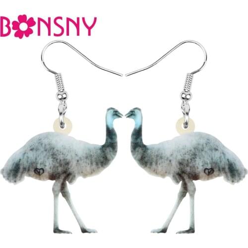 Bonsny Acrylic Australia Emu Bird Earrings Animal Drop Dangle Jewelry For Women Girl Teens Kids Charm Party Decoration Gift Bulk