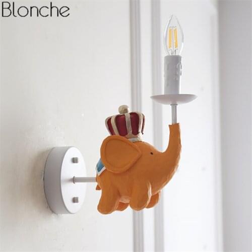American Royal Elephant Wall Lamp Led Wall Light Resin Sconce Childrens Room Bedside Indoor Lighting Fixtures Luminaire Decor