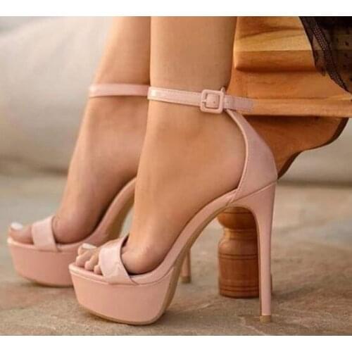 Moraima Snc Nude Patent Leather High Heel Sandal Summer Sexy Open Toe Platform Shoes Ankle Strap Gladiator Sandal