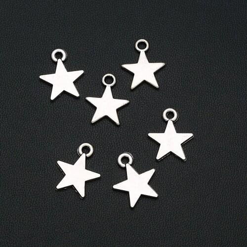 30PCS/Lots 12x15mm Antique Silver Plated Star Charms Mini Pendants For Keychain Jewellery Making Supplies Parts Handmade Kit