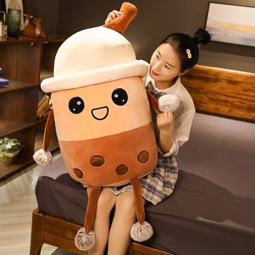 Bubble Tea Plush Toy Cartoon Pearl Milk Tea Cup Shaped Pillow Stuffed Soft Back Cushion Plush Food Gifts for Kids Birthday