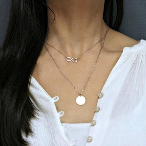 Fashion High Quality Multilayer Infinity and Round Solid Charm Chain Necklace for Women Gift 2 Layers