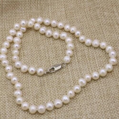 Party weddings gifts natural white freshwater cultured pearl necklace 7-8mm nearround beads chain for women jewelry 18inch B3225