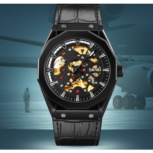 SKMEI Creative Men Automatic Mechanical Wristwatches Waterproof Genuine For Women Gift Clock Fashion Leather Strap reloj hombre