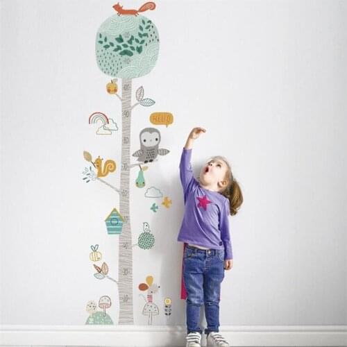 2pcs Color Forest Parrot Squirrel Tree Height Stick Wall Stickers Childrens Room Kindergarten Home Decoration 30*60CM