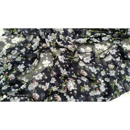 Designer natural mulberry silk chiffon fabric offwhite flowers print shirt sewing decoration scarf silk fabric tissu japonais