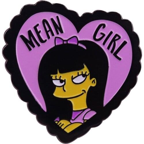 Jessica LoveJoy Mean Girl Badge This Adorable Heart Shaped Pin Features a Sassy Girl Smirkin' From Cartoon