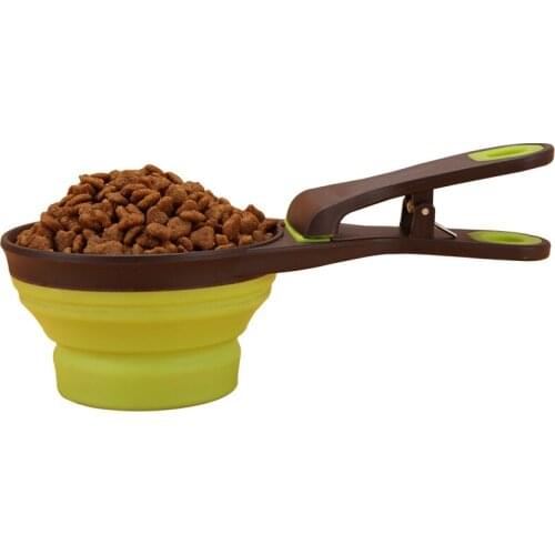 Cat Food Spoon Dog Food Shovel Measurement Dual-purpose Folding Dog Commodity Large Food Bag Clamp silicone bowl cat feeder
