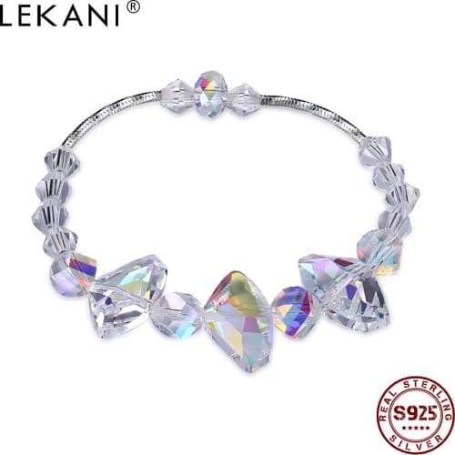 LEKANI S925 Sterling Silver Bracelet For Women Luxury Geometric Austria Crystal Bracelets Bridal Wedding Bangles Fine Jewelry