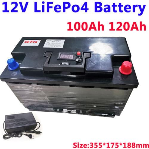 GTK 12V 100Ah 120Ah lifepo4 lithium battery pack for 1500W Car electric motorcycle tricycle sea motorboat inverter + Charger
