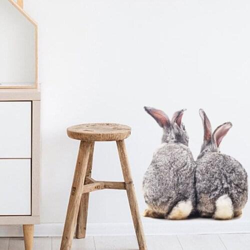 Cute Two Grey Bunny Rabbit Hares Wall Stickers for Kids Room Baby Nursery Room Decoration Wall Decals Home Decor PVC Removable