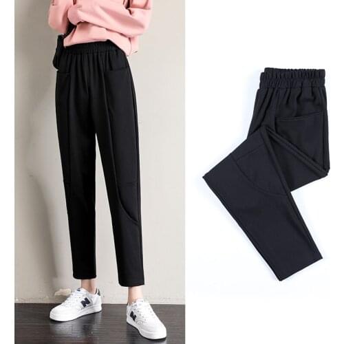 New Fashion Fat Womens Plus Size Autumn Winter Cargo Trousers Black High Waist Loose Joggers Harem Streetwear Pencil Pants Femme