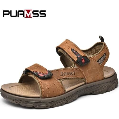 New Genuine Leather Men Sandals Summer Male Beach Sandalias Man Fashion Slippers Outdoor Casual Sneakers Men Large Size 38-46