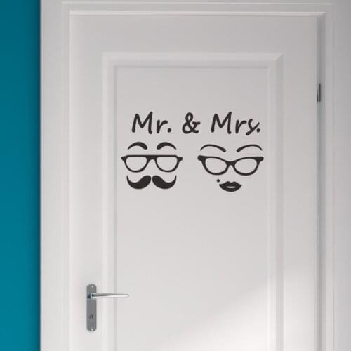 MR&MRS Retro glasses wall sticker Toilet sign background home decoration wallpaper Removable door stickers Mural Decals