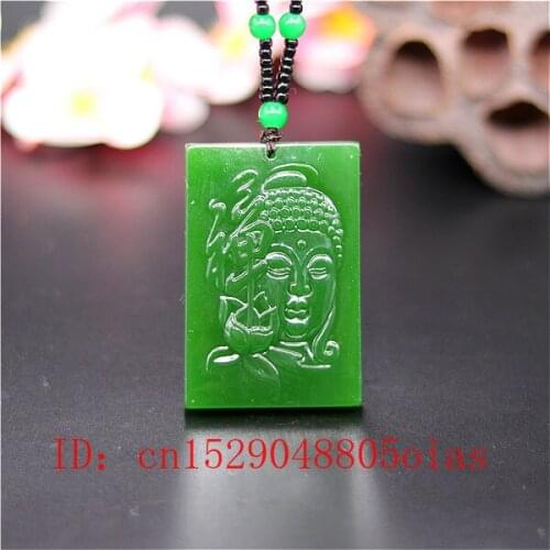 Natural Green Chinese Jade Buddhism Lotus Pendant Beads Necklace Fashion Charm Jadeite Jewelry Carved Amulet Gifts for Women