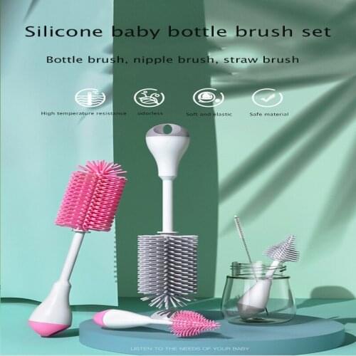 New silicone baby bottle brush pacifier brush 360 degree rotating baby pacifier brush straw cleaner cleaning brush set