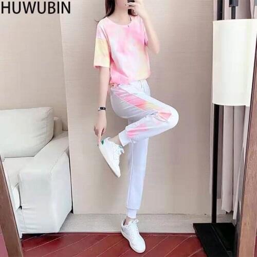 2021 Summer New Style And Chic Round Neck Print Top Loose And Thin Age Reducing Goddess Model Sports Leisure Two Piece Set
