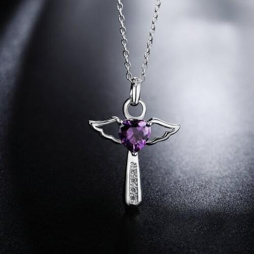 New 925 Sterling Silver Necklace Angel Wings Cross Pendant Necklace Religion Faith Jewelry Gift