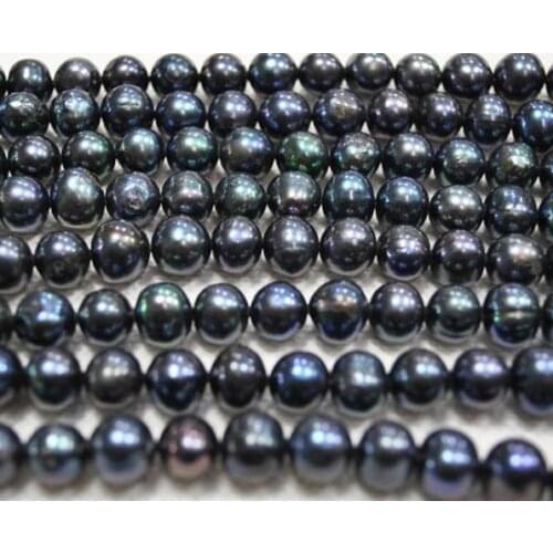 Wholesale Loose Pearl Jewellery,AAA 9-10MM Top Quality Potato Round Beads Black Color Natural Freshwater Pearl Jewellery