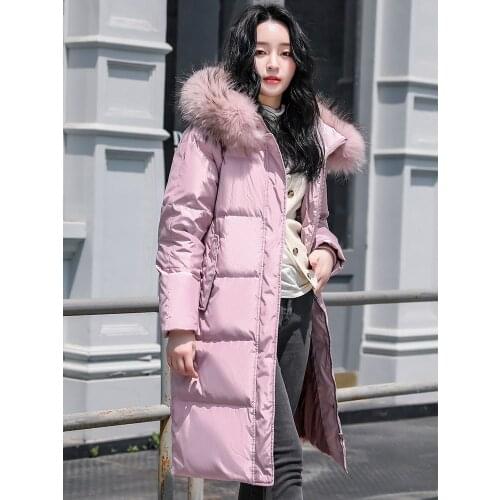 90%Gray Duck Down Womens Down Jackets Raccoon Fur Collar Hooded Female Winter Parkas Thicken Warm Women Coats Ropa Mujer Zjt883
