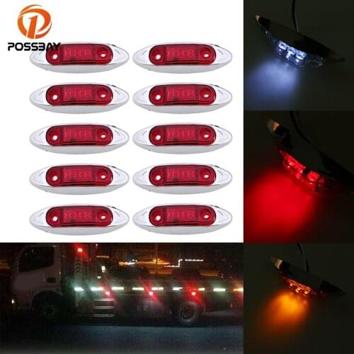 POSSBAY 10 Pcs Car 3 LED Side Marker Lights Clearance Warning Lamps Car Truck Trailer Lorry 12V 24V White Red Yellow Bulbs