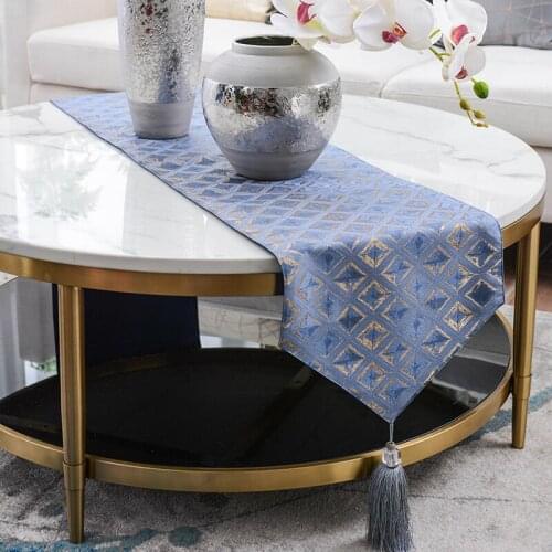 Luxtry Blue Rhombus Phnom Penh Table Flag Table Decor Cloth Modern Home Living Room Hotel Tablecloth Coffee Table Tassel Strip