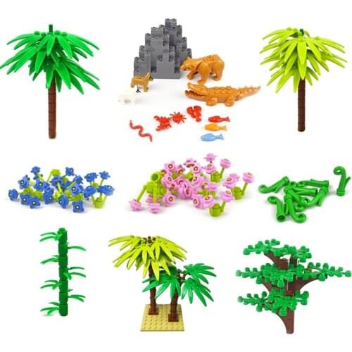 DIY Building Blocks Military Green Bush Flower Grass Tree Plants river City Accessory baseplate Toy Compatible All Brands Brick
